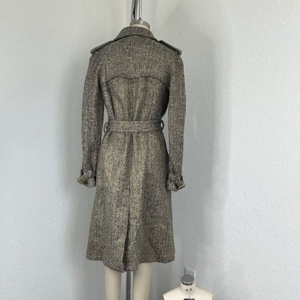 Burberry Metallic Tweed Gold Belted Trench Coat Jacket - Picture 10 of 15
